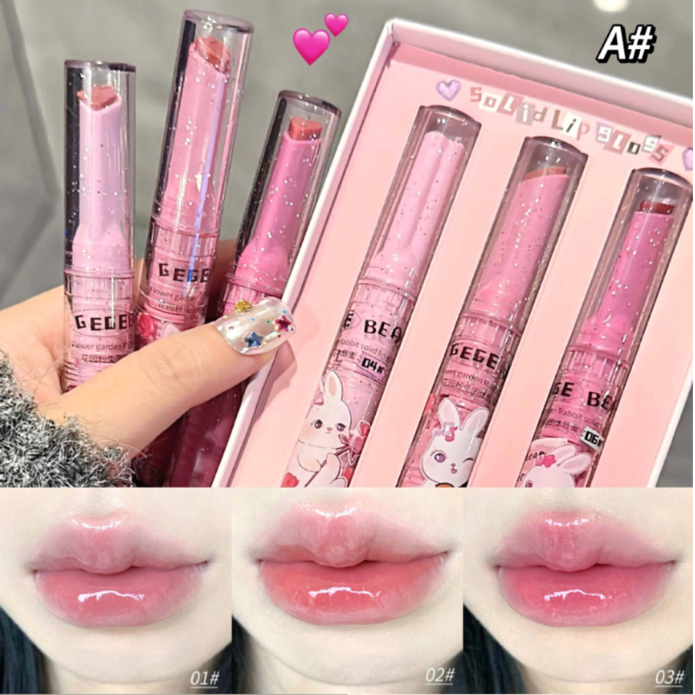 Pink Bunny Solid Lip Gloss Set #A