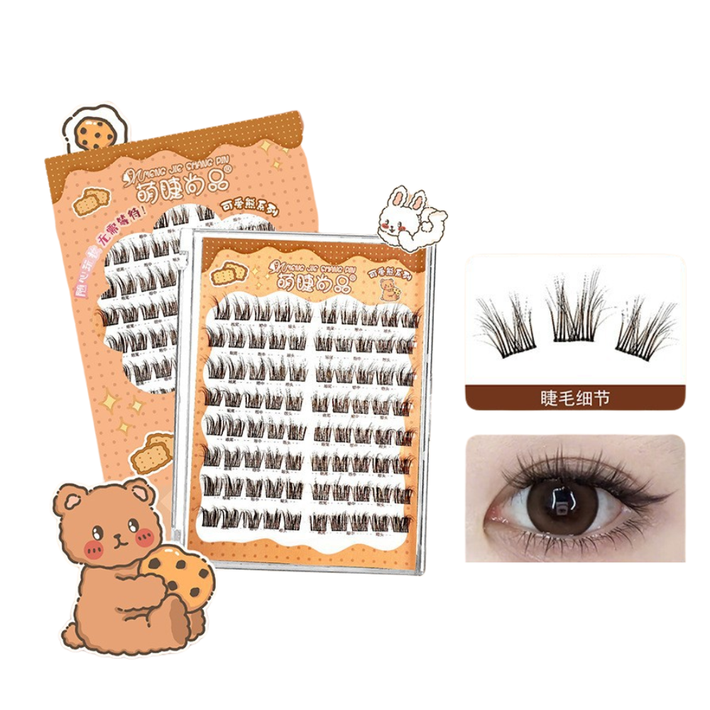 NEW Cute Lashes Premium 8 Rows (Glue-Free) #5D Cocoa Brown Cat Ear Lashes