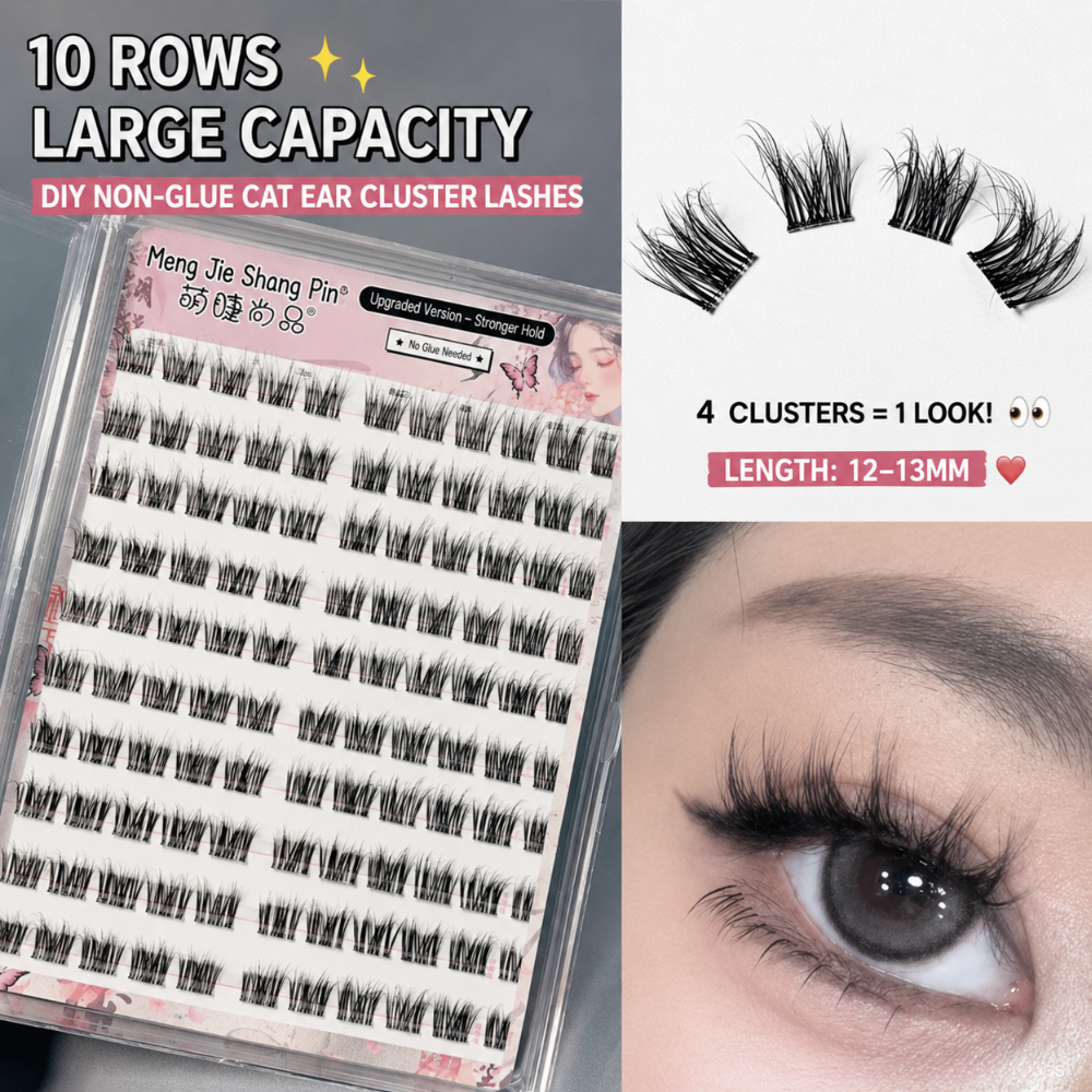 Glue-Free Premium Cluster Lashes #MJ5D Cat Ear - 10 Rows