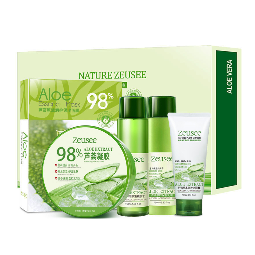 Zeusee Aloe Vera 98% Soothing Skincare Gift Set – 5-Piece