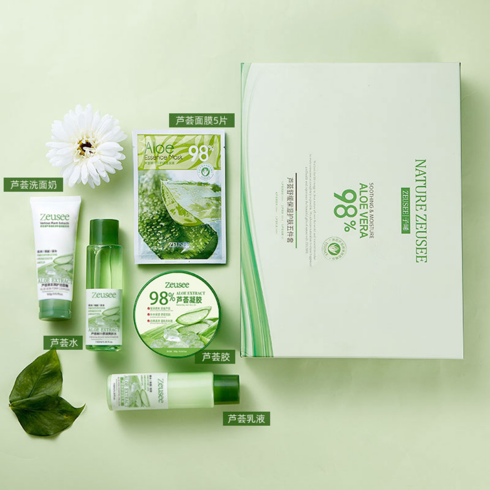 Zeusee Aloe Vera 98% Soothing Skincare Gift Set – 5-Piece