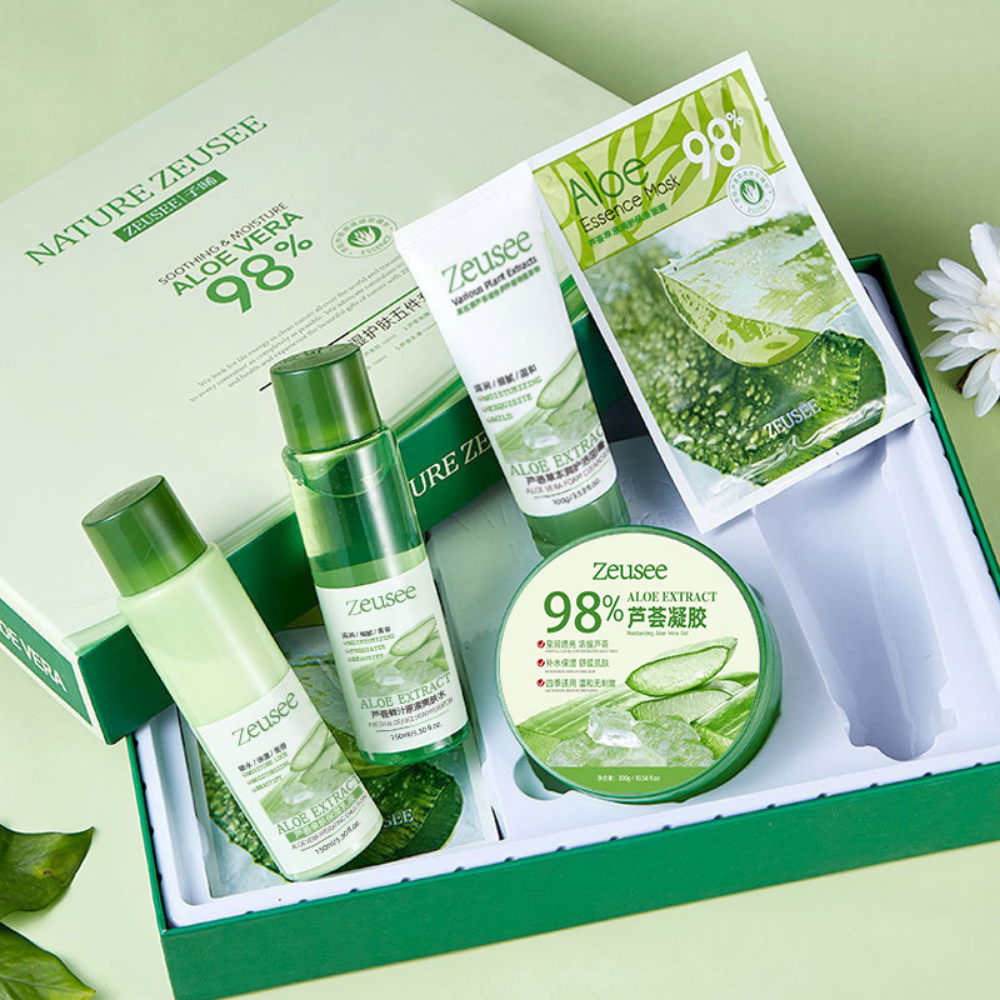 Zeusee Aloe Vera 98% Soothing Skincare Gift Set – 5-Piece