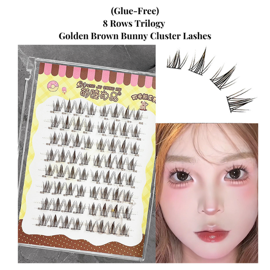 NEW Cute Lashes Premium 8 Rows (Glue-Free) #Golden Brown Bunny Cluster Lashes